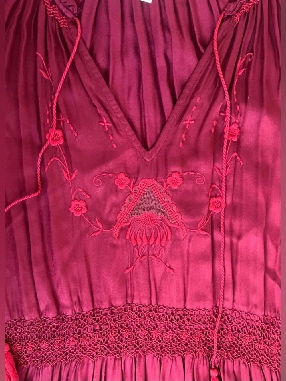 THE GREAT. Ornament Embroidered Dress | Dark red Midi Dress. Size 1 US Small 4-6